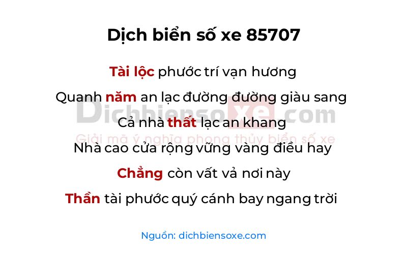 Dịch thơ biển số 85707