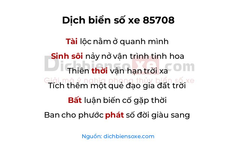 Dịch thơ biển số 85708
