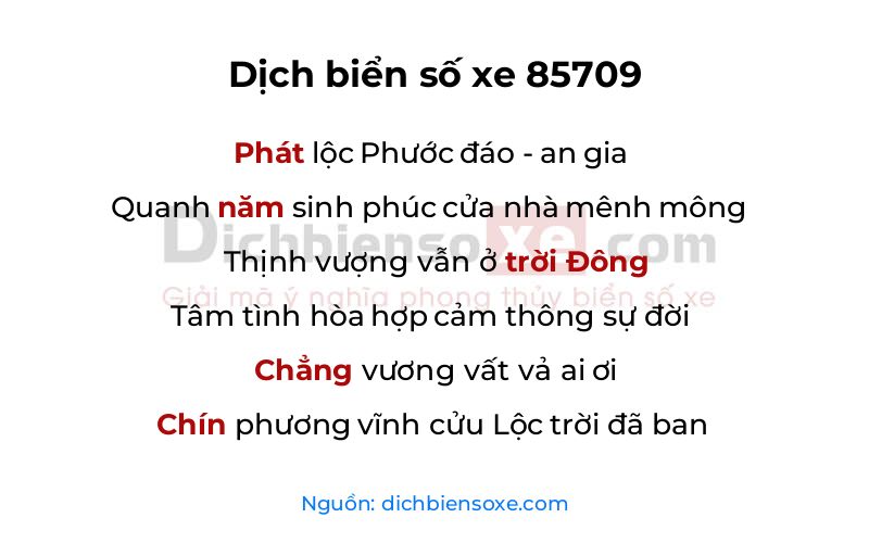Dịch thơ biển số 85709