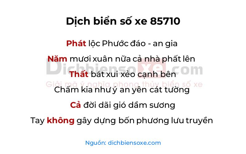 Dịch thơ biển số 85710