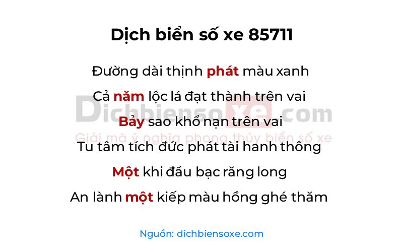 Dịch thơ biển số 85711