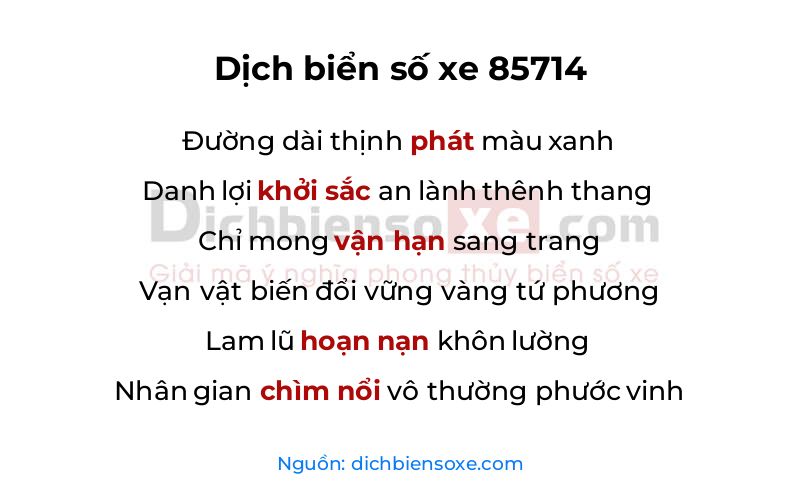 Dịch thơ biển số 85714
