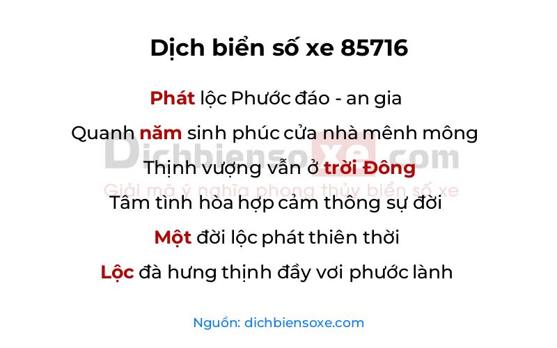 Dịch thơ biển số 85716