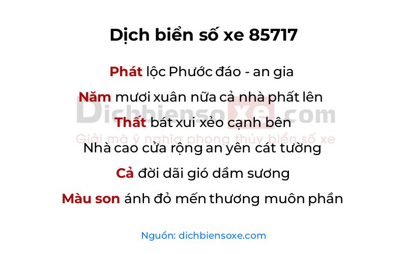 Dịch thơ biển số 85717