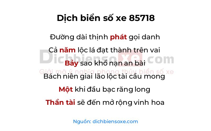 Dịch thơ biển số 85718
