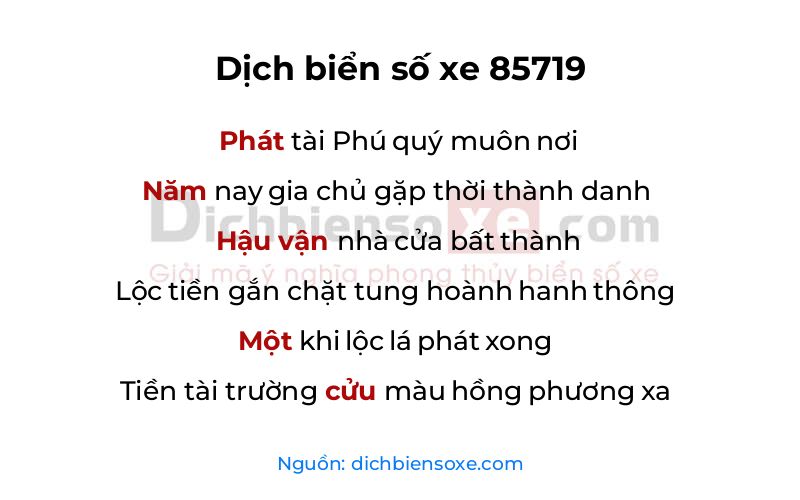 Dịch thơ biển số 85719