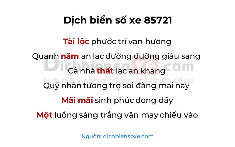 Dịch thơ biển số 85721