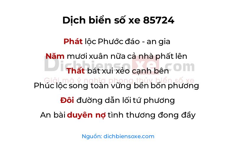 Dịch thơ biển số 85724