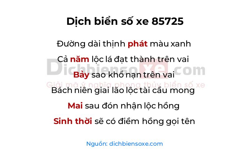 Dịch thơ biển số 85725