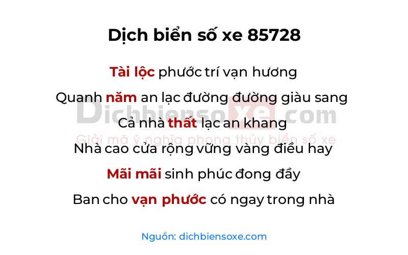 Dịch thơ biển số 85728