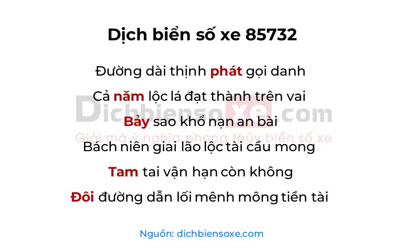 Dịch thơ biển số 85732
