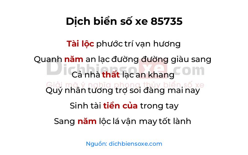 Dịch thơ biển số 85735