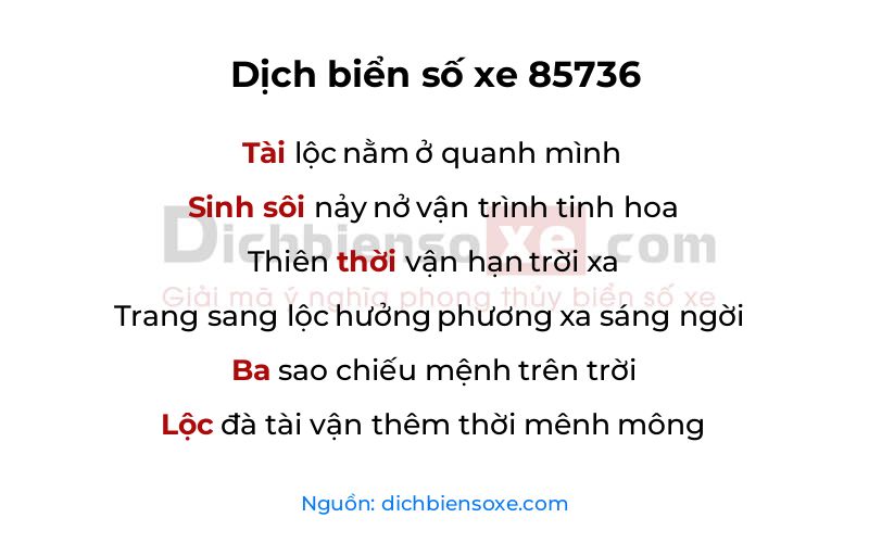 Dịch thơ biển số 85736
