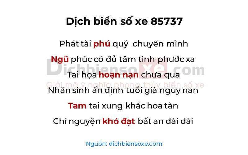 Dịch thơ biển số 85737