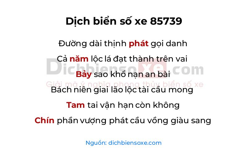 Dịch thơ biển số 85739