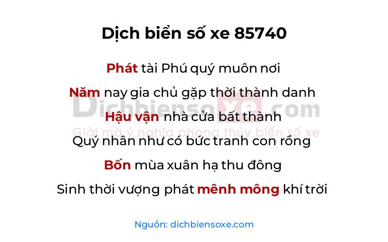 Dịch thơ biển số 85740