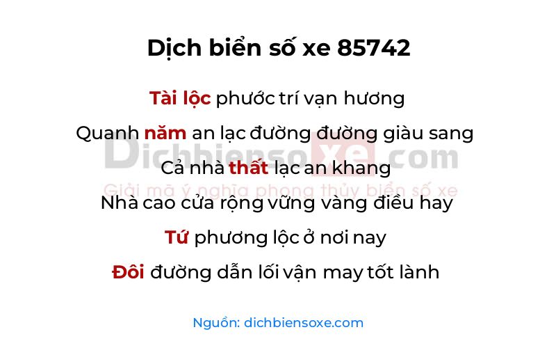 Dịch thơ biển số 85742