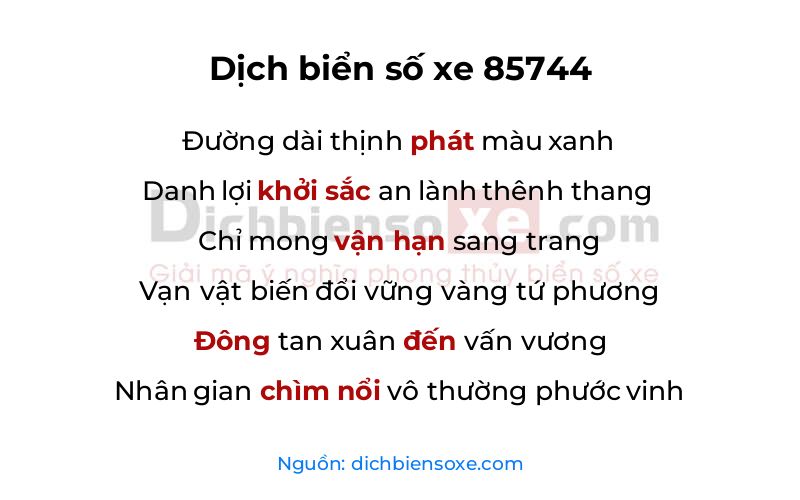 Dịch thơ biển số 85744