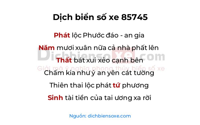 Dịch thơ biển số 85745
