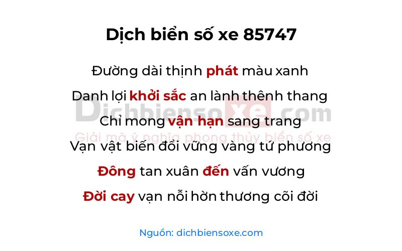 Dịch thơ biển số 85747