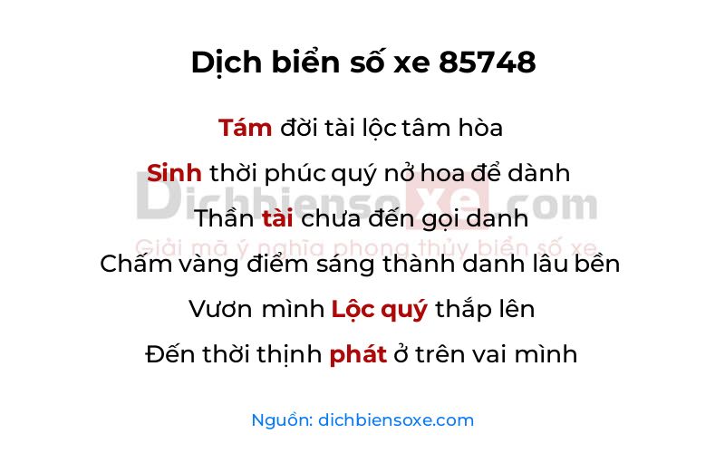 Dịch thơ biển số 85748