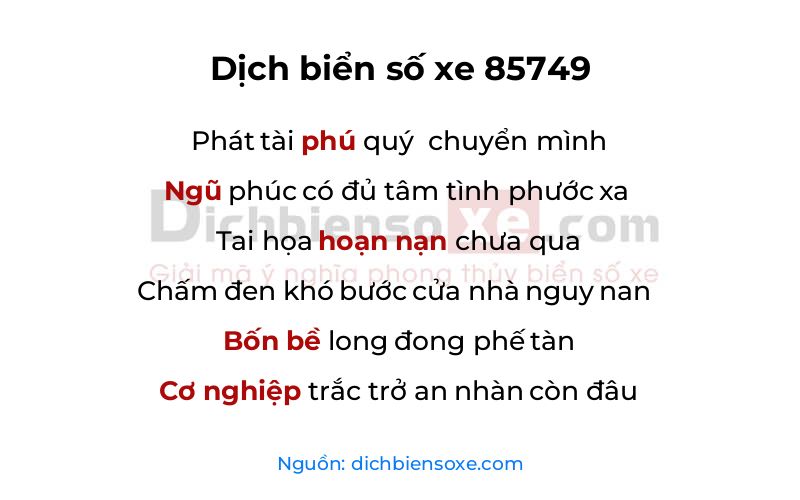 Dịch thơ biển số 85749