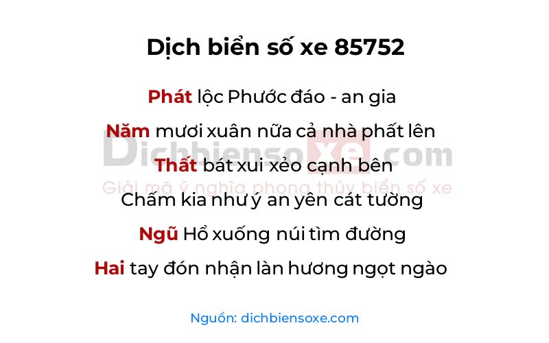 Dịch thơ biển số 85752
