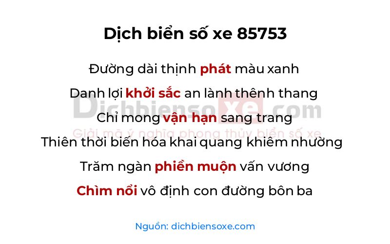Dịch thơ biển số 85753