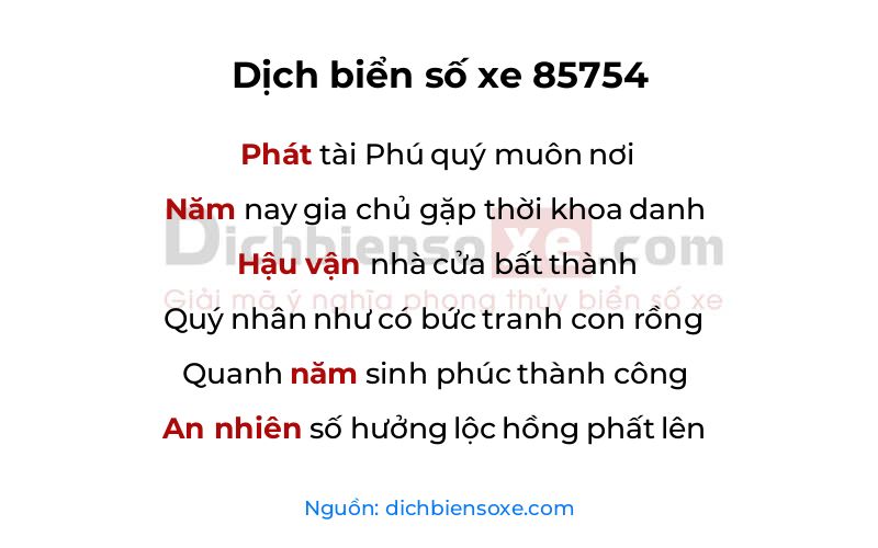 Dịch thơ biển số 85754