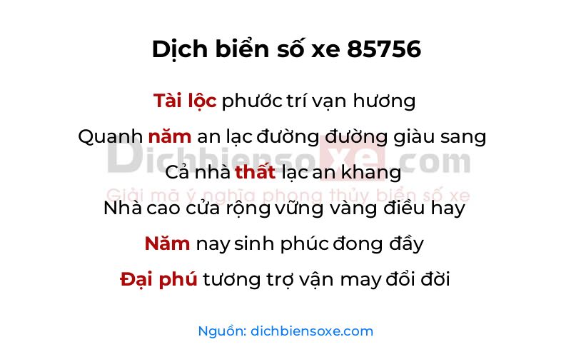 Dịch thơ biển số 85756