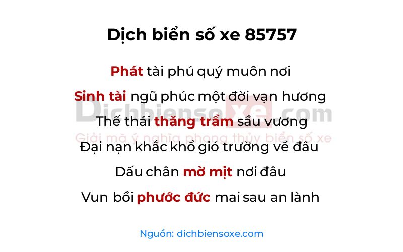 Dịch thơ biển số 85757