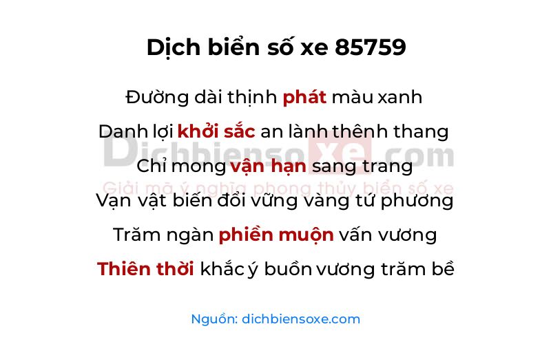 Dịch thơ biển số 85759