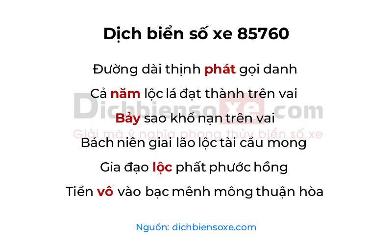 Dịch thơ biển số 85760