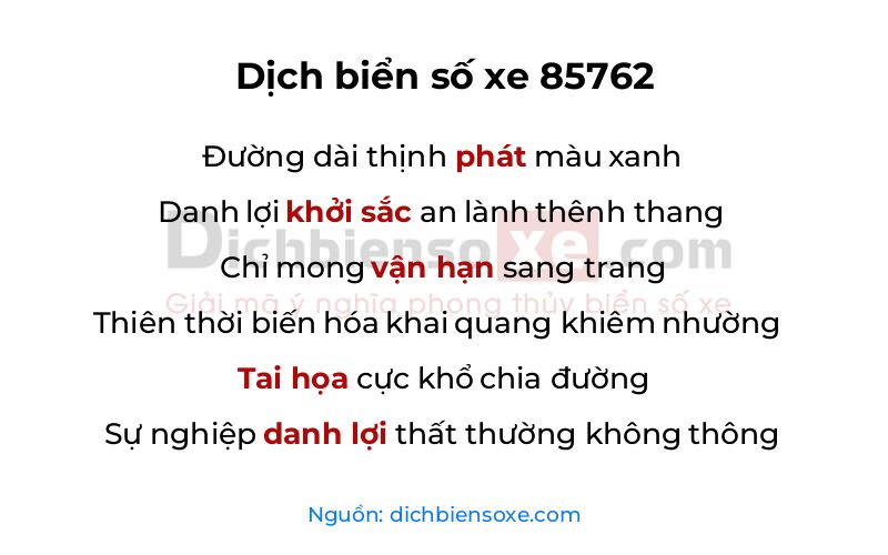 Dịch thơ biển số 85762