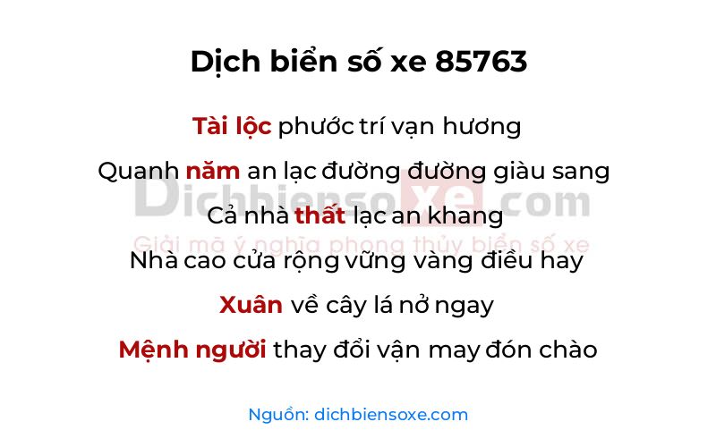 Dịch thơ biển số 85763
