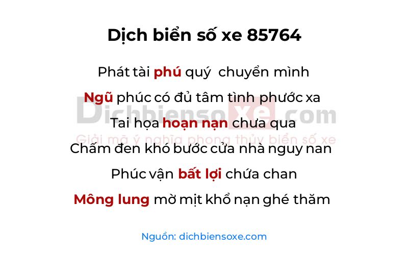Dịch thơ biển số 85764