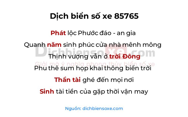 Dịch thơ biển số 85765