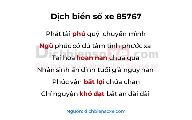 Dịch thơ biển số 85767