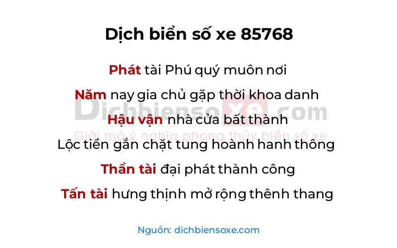 Dịch thơ biển số 85768