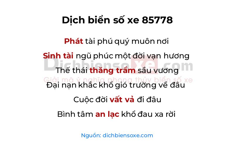 Dịch thơ biển số 85778