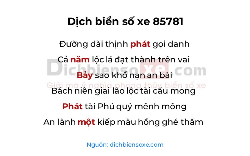 Dịch thơ biển số 85781