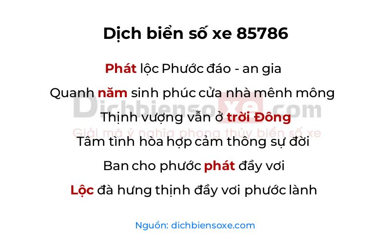 Dịch thơ biển số 85786