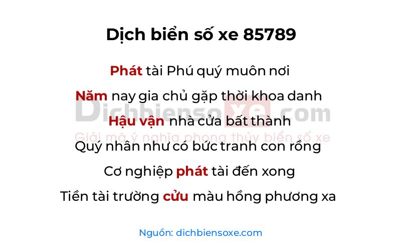 Dịch thơ biển số 85789