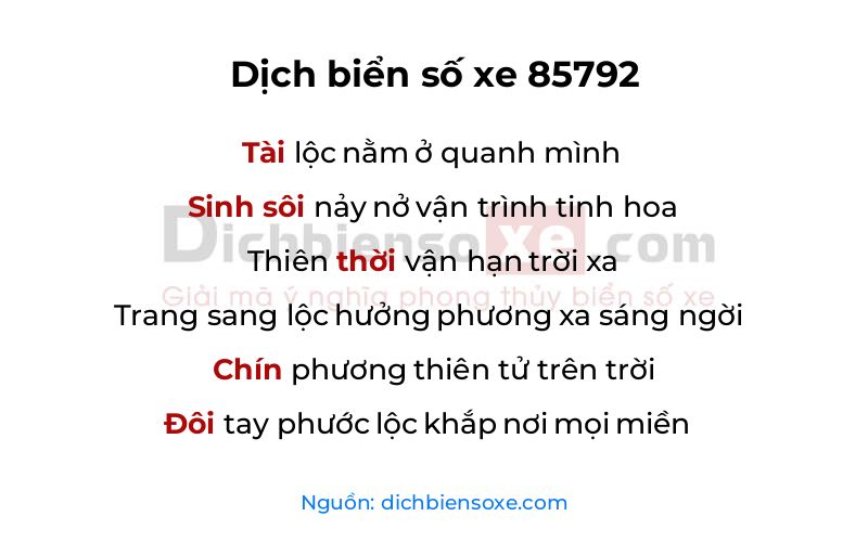 Dịch thơ biển số 85792