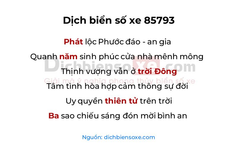 Dịch thơ biển số 85793