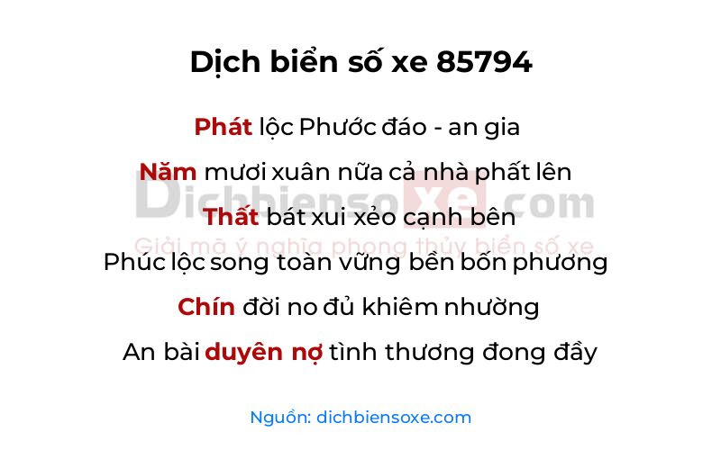 Dịch thơ biển số 85794