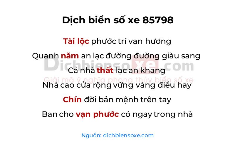 Dịch thơ biển số 85798