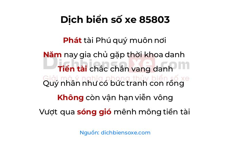 Dịch thơ biển số 85803