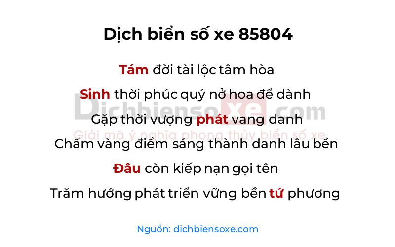 Dịch thơ biển số 85804