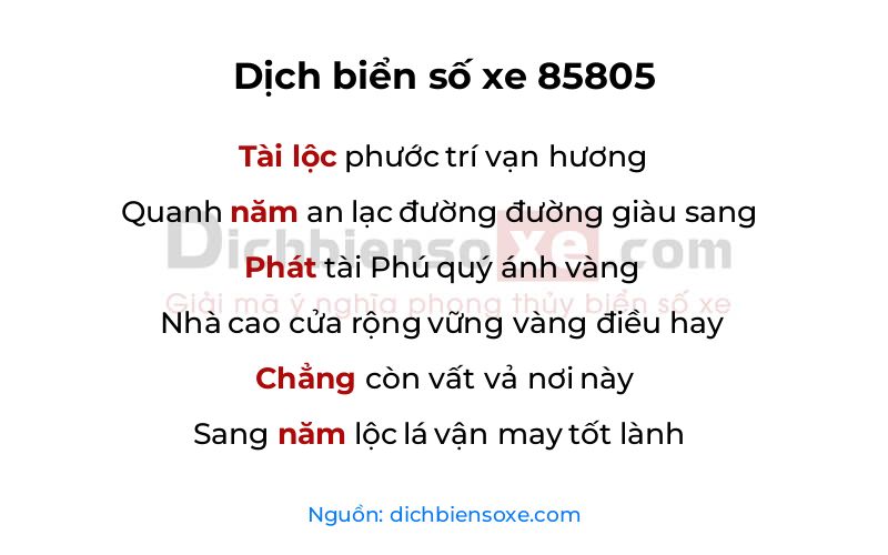 Dịch thơ biển số 85805